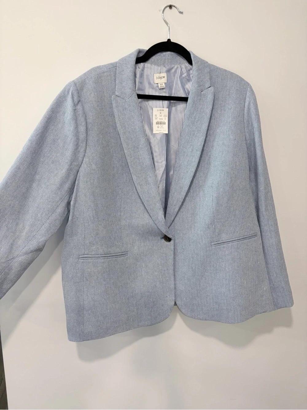 NWT J. Crew Light Blue Herringbone Cotton Linen Blend Blazer Women’s Size 22